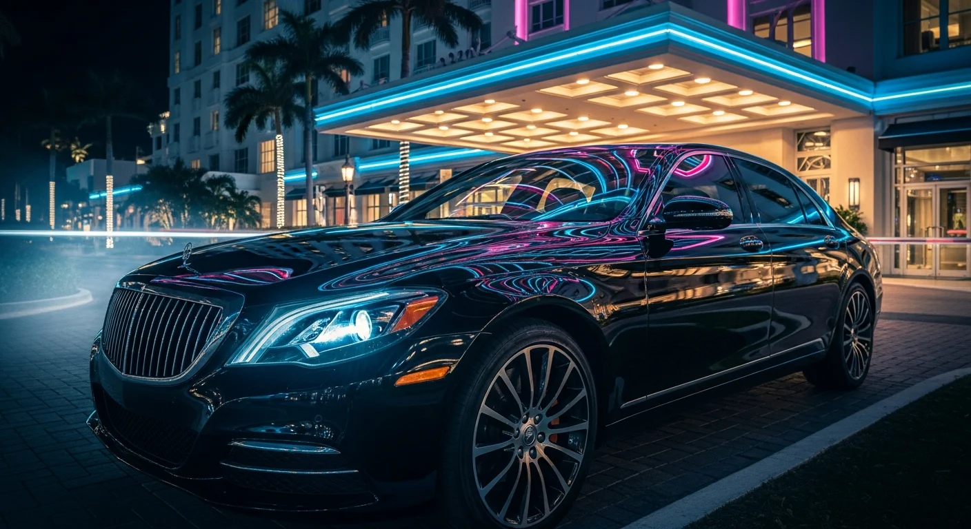 Luxury black sedan at night